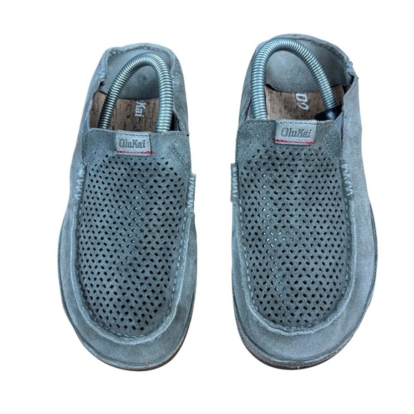 OluKai Moloa Kohana Perforated Gray Leather “Drop-in Heel” Loafers Men’s 8.5 main image 5